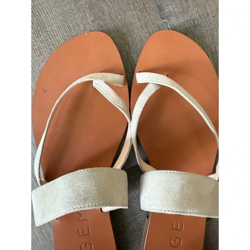 M.Gemi Beige Suede Leather Strappy Slide Sandals Made in Italy Womens Size 11/42